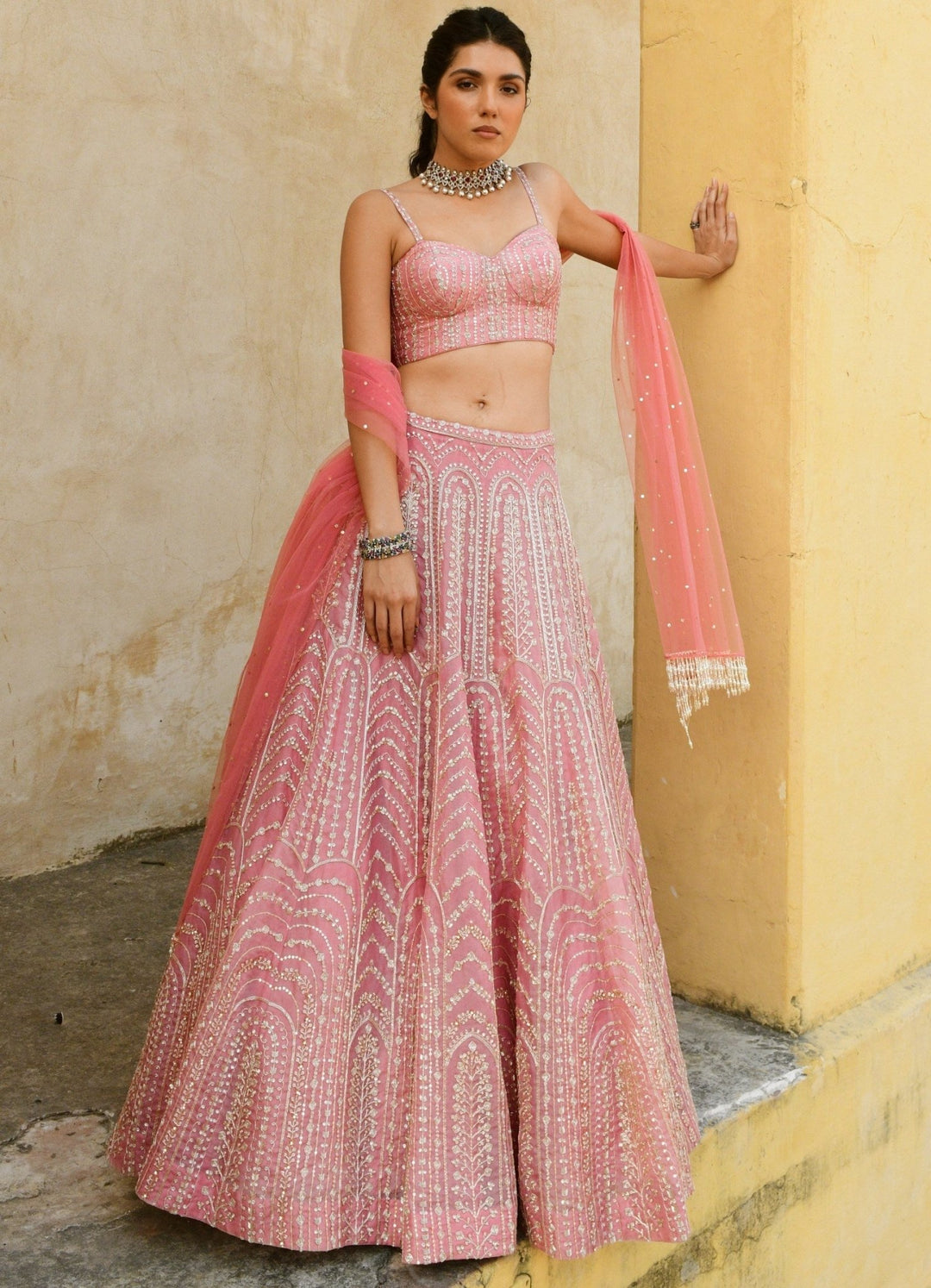 Valentine Pink Embroidered Lehenga Set Chamee n Palak - Fabilicious Fashion
