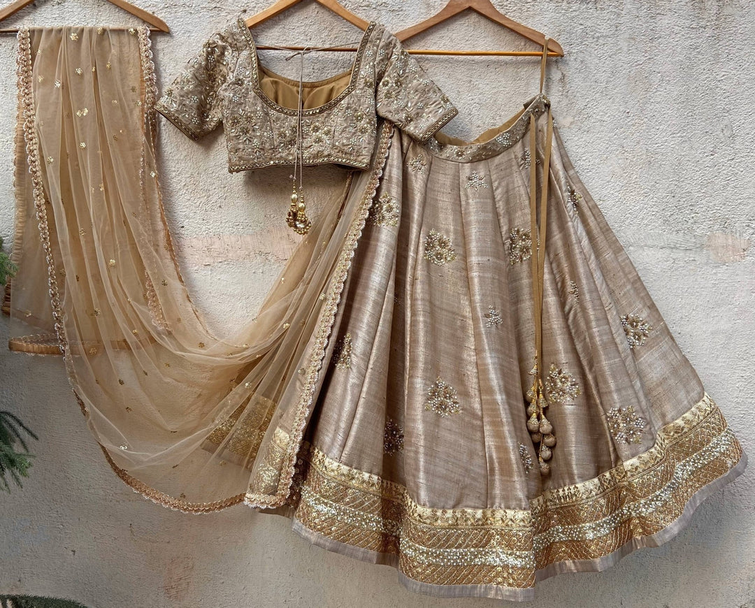 Vintage Gold Raw Silk Lehenga Set Priti Sahni - Fabilicious Fashion