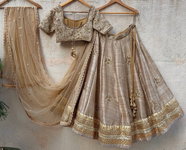 Vintage Gold Raw Silk Lehenga Set Priti Sahni - Fabilicious Fashion