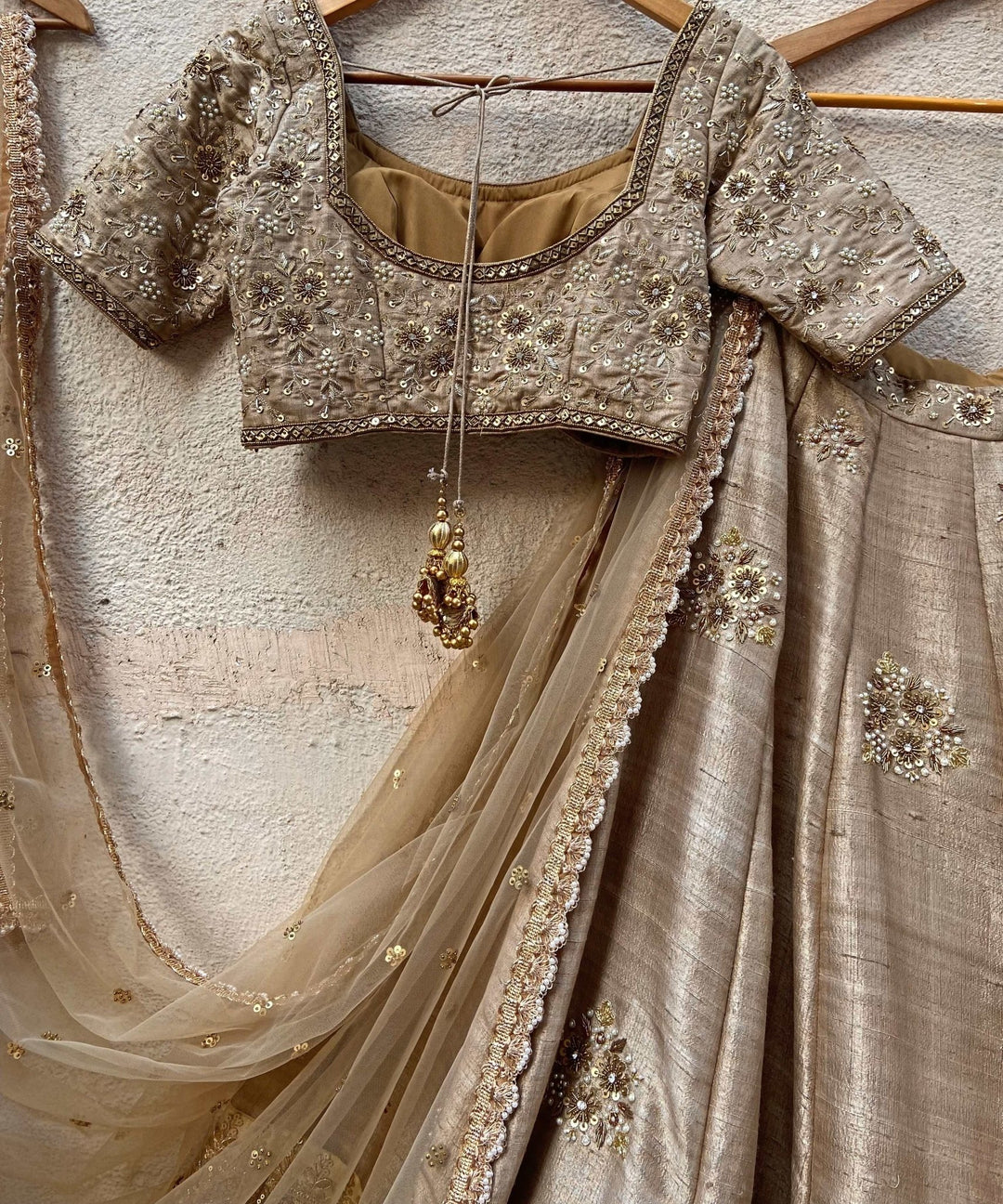 Vintage Gold Raw Silk Lehenga Set Priti Sahni - Fabilicious Fashion