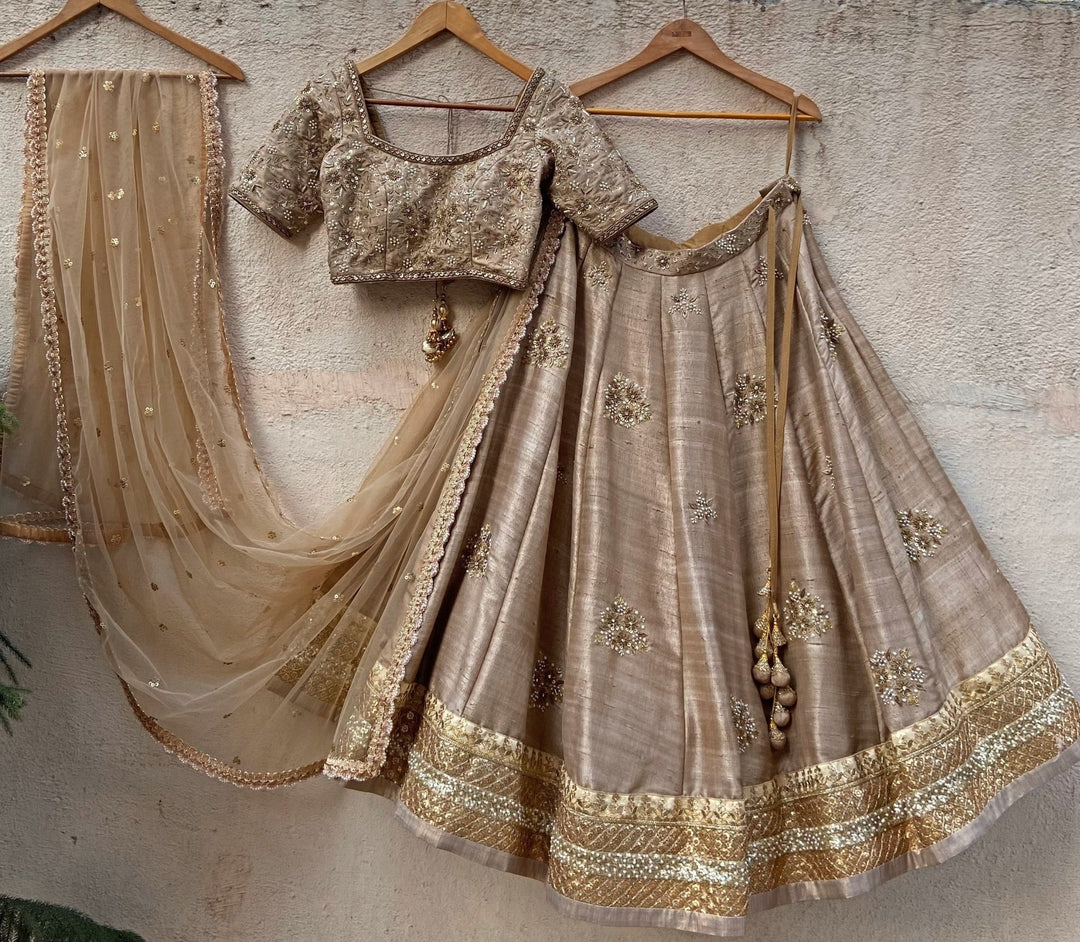 Vintage Gold Raw Silk Lehenga Set Priti Sahni - Fabilicious Fashion