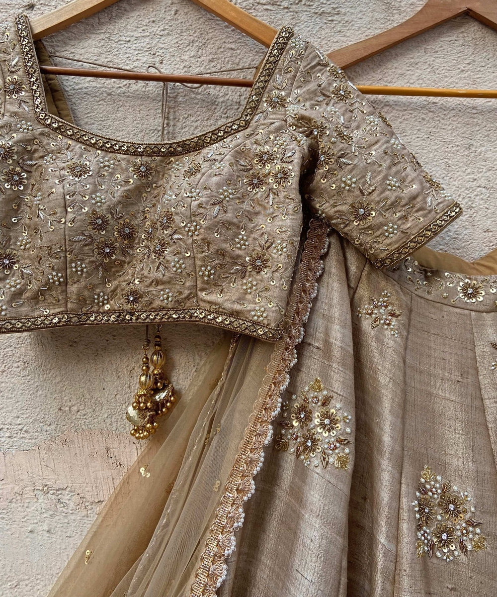 Vintage Gold Raw Silk Lehenga Set Priti Sahni - Fabilicious Fashion