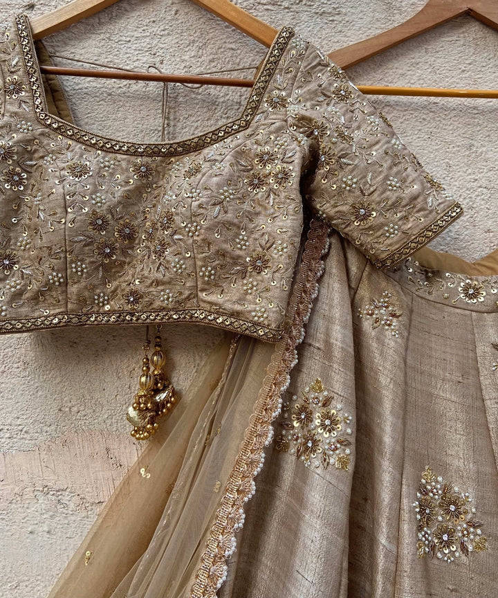 Vintage Gold Raw Silk Lehenga Set Priti Sahni - Fabilicious Fashion