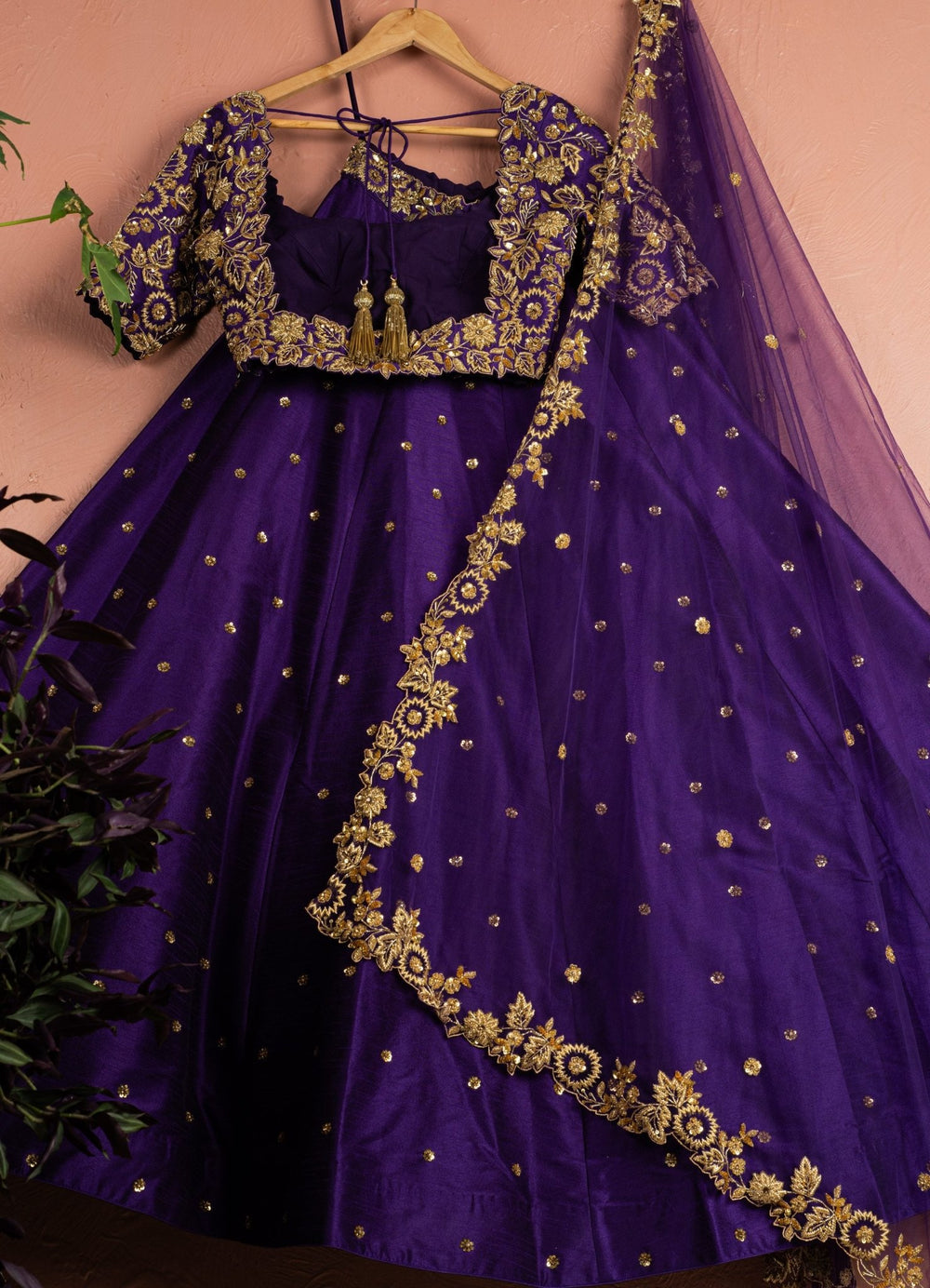 Violet Embellished Raw Silk Lehenga Set With Dupatta Anisha Shetty - Fabilicious Fashion