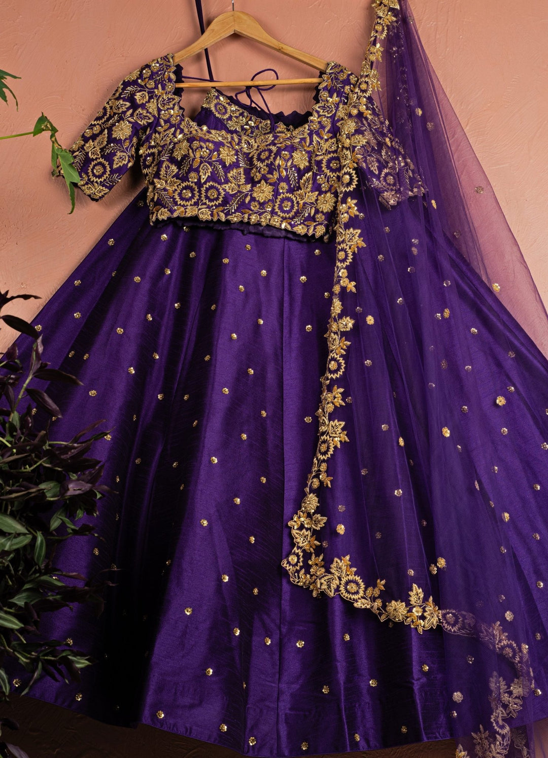 Violet Embellished Raw Silk Lehenga Set With Dupatta Anisha Shetty - Fabilicious Fashion
