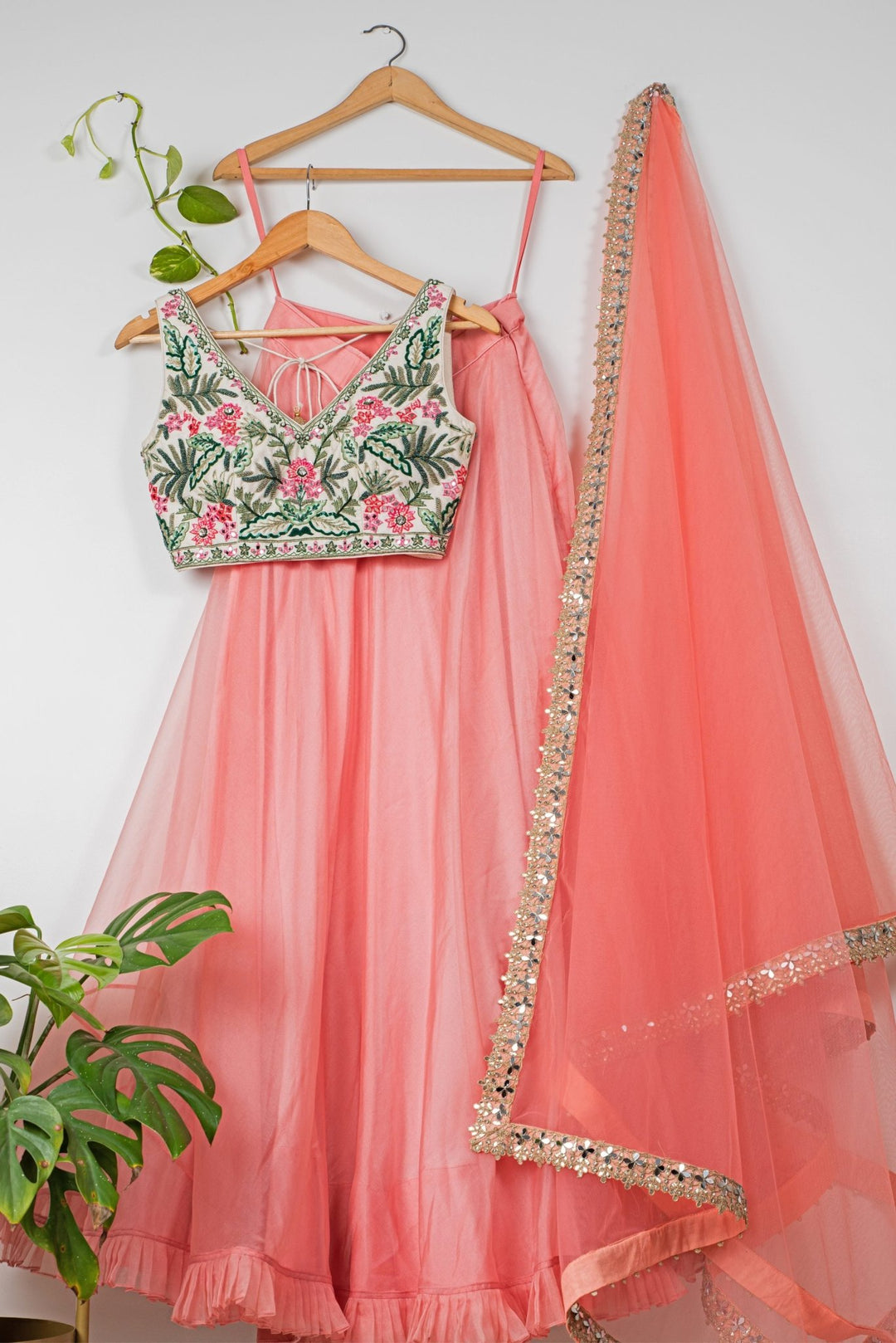 Watermelon Pink Organza Lehenga With Embroidered Blouse and Pink Dupatta Anisha Shetty - Fabilicious Fashion