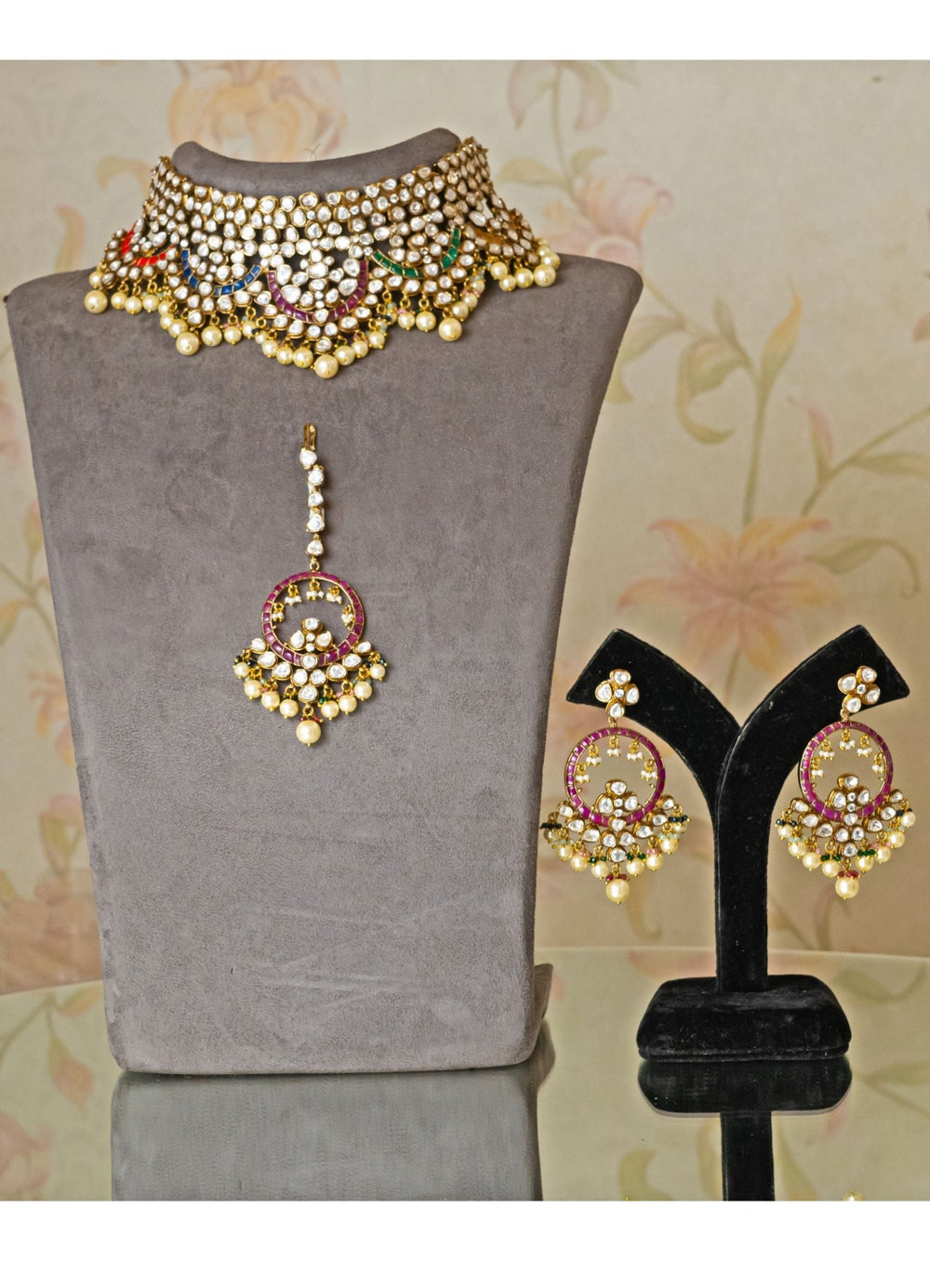 Wave navratna Polki Necklace Set Zevar by Geeta - Fabilicious Fashion