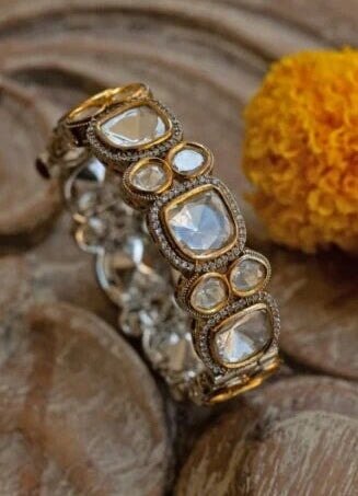 White and Gold Polki Diamond Kadas Zevar by Geeta - Fabilicious Fashion