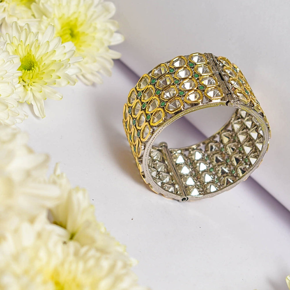 White and Gold Polki Kadas Zevar by Geeta - Fabilicious Fashion