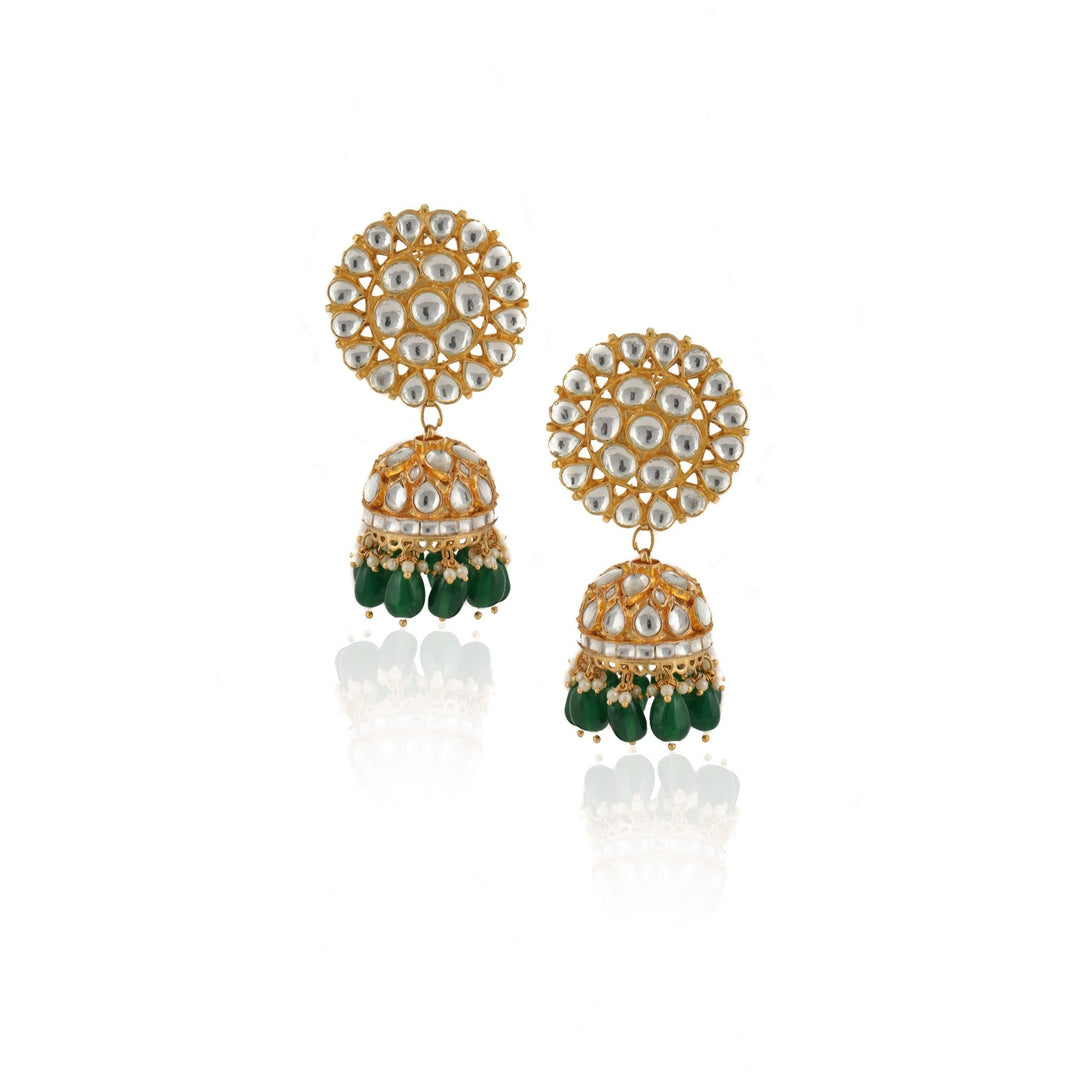 White And Green Jadtar Stone 2 Line Choker Bridal Set With Jhumki Earrings Riana by Shikha Jindal - Fabilicious Fashion
