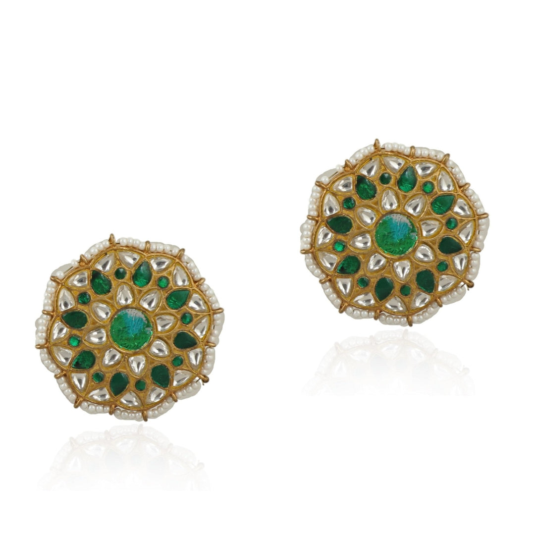 White And Green Jadtar Stone Heavy Bridal Necklace Set With White And Green Studs Kalyani Indian Jewelry - Fabilicious Fashion