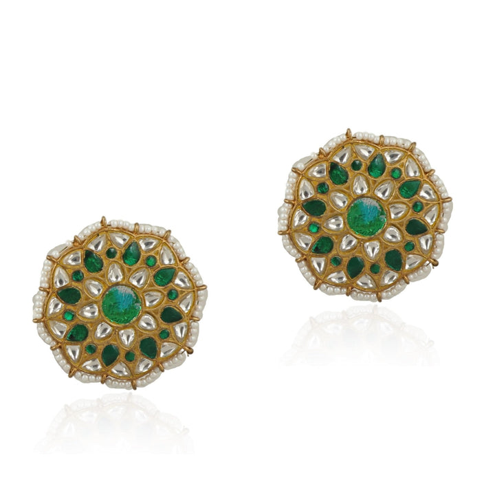 White And Green Jadtar Stone Heavy Bridal Necklace Set With White And Green Studs Kalyani Indian Jewelry - Fabilicious Fashion