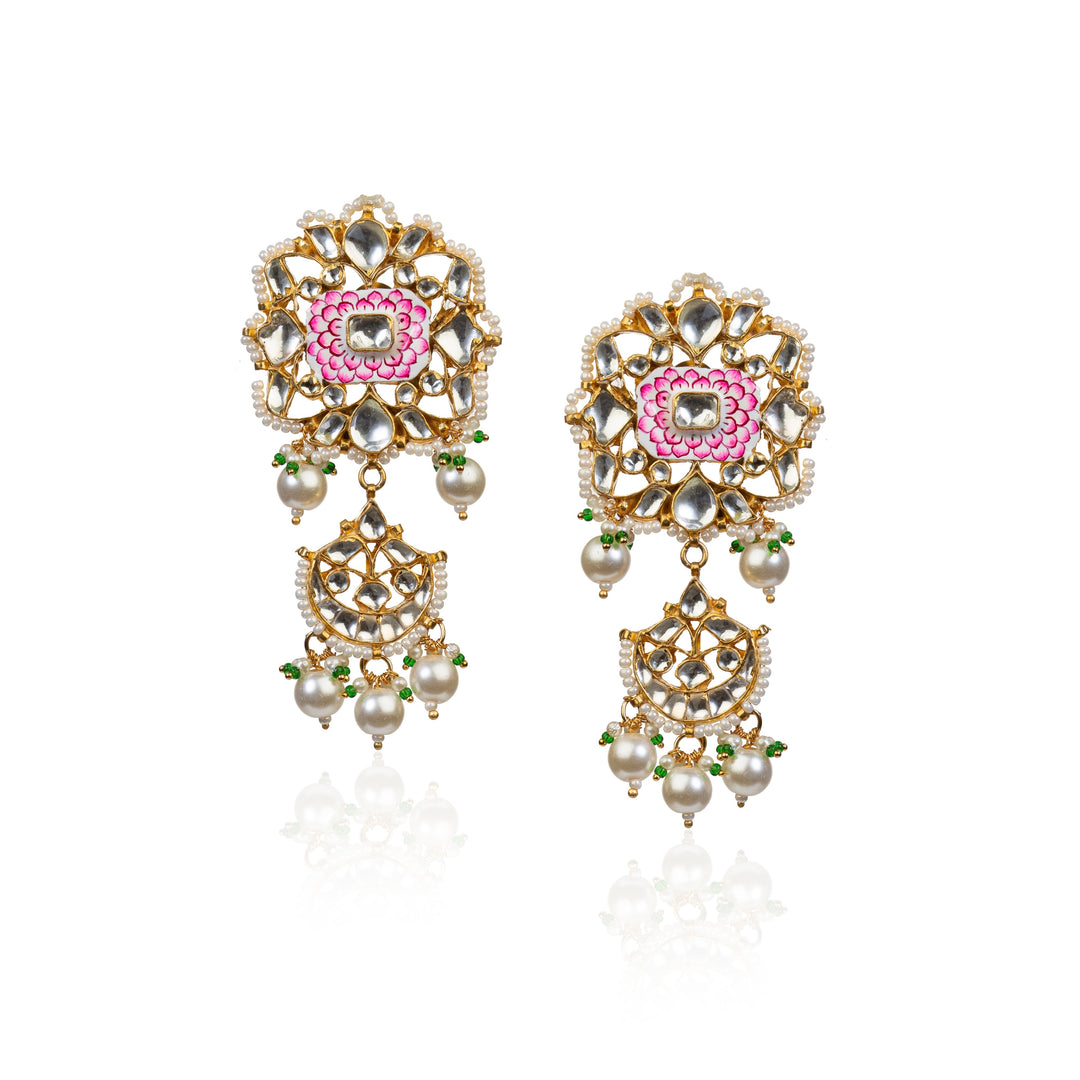 White And Pink Meena Necklace Set With Pearl Riana by Shikha Jindal - Fabilicious Fashion