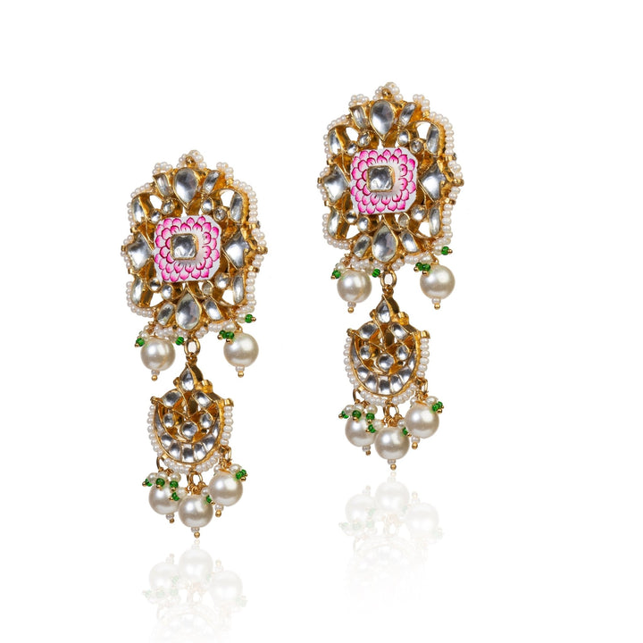 White And Pink Meena Necklace Set With Pearl Riana by Shikha Jindal - Fabilicious Fashion