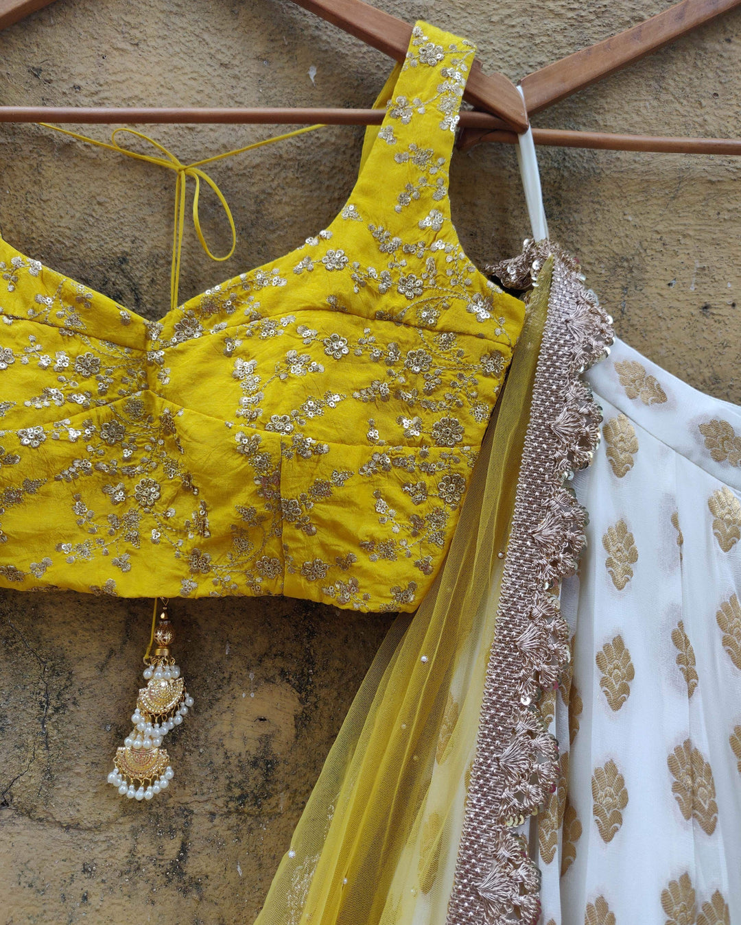 White and Yellow Ruffle Lehenga Set Priti Sahni - Fabilicious Fashion