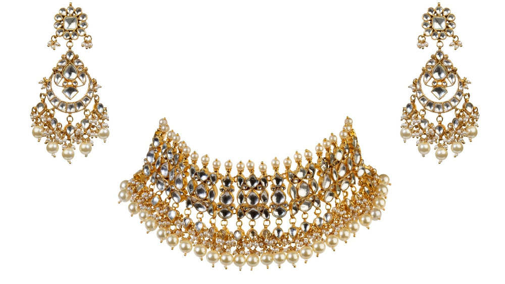 White Choker Bridal Necklace Set With Pearl Riana by Shikha Jindal - Fabilicious Fashion