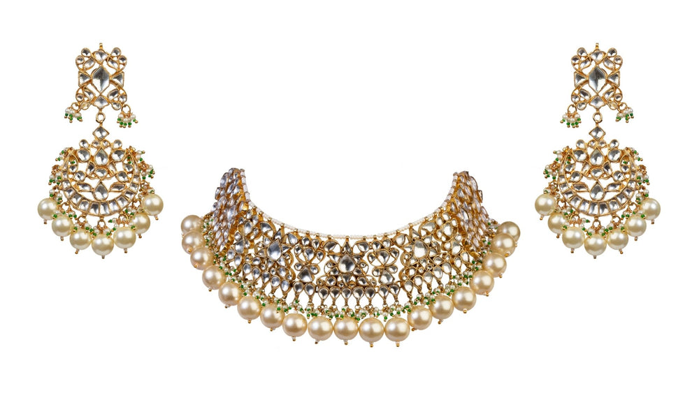 White Choker Necklace Set With Pearl Riana by Shikha Jindal - Fabilicious Fashion