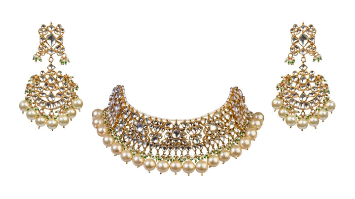 White Choker Necklace Set With Pearl Riana by Shikha Jindal - Fabilicious Fashion