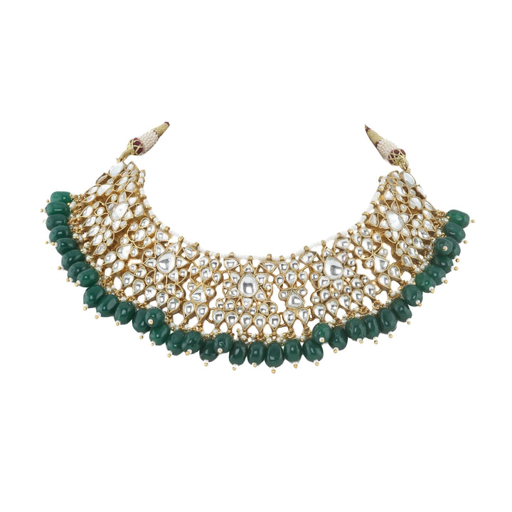 White Choker Set With Green Beads Riana by Shikha Jindal - Fabilicious Fashion