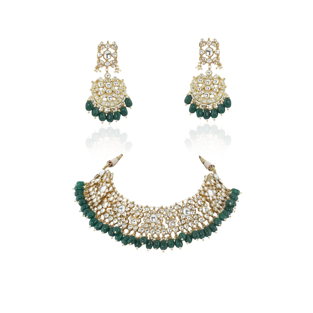 White Choker Set With Green Beads Riana by Shikha Jindal - Fabilicious Fashion