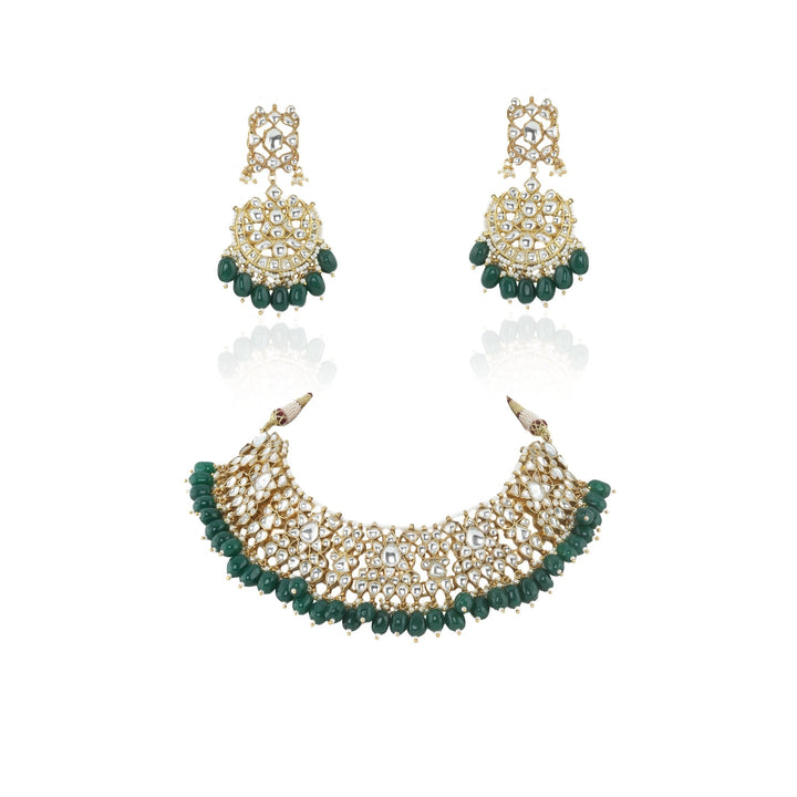 White Choker Set With Green Beads Riana by Shikha Jindal - Fabilicious Fashion
