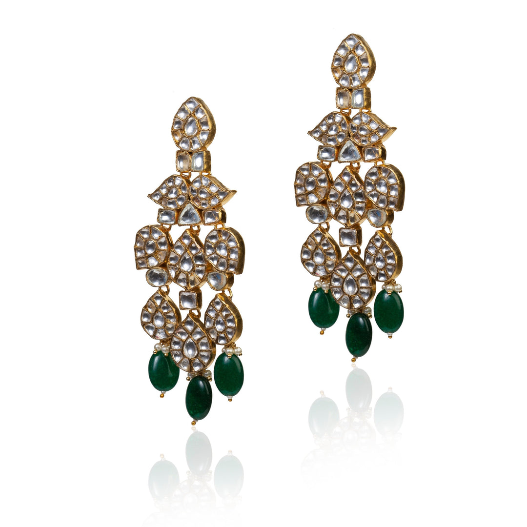 White Earrings With Green Hangings Riana by Shikha Jindal - Fabilicious Fashion