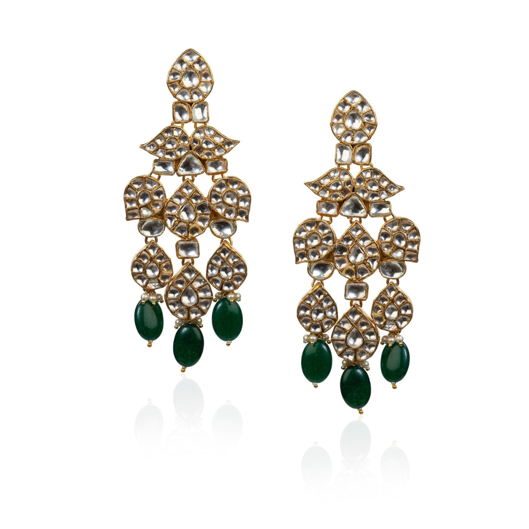 White Earrings With Green Hangings Riana by Shikha Jindal - Fabilicious Fashion