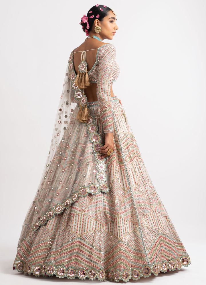 White Heavy Multi Geo Color Lehenga Set Vvani by Vani Vats - Fabilicious Fashion