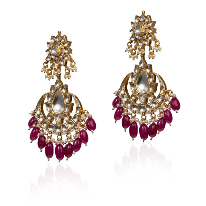 White Jadtar Earrings With Maroon Hangings Riana by Shikha Jindal - Fabilicious Fashion