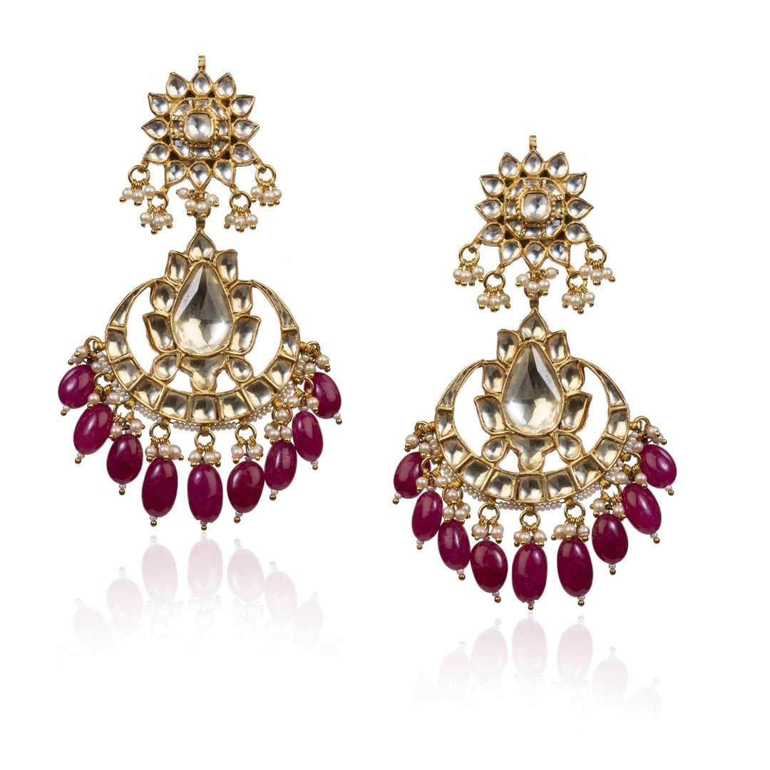 White Jadtar Earrings With Maroon Hangings Riana by Shikha Jindal - Fabilicious Fashion