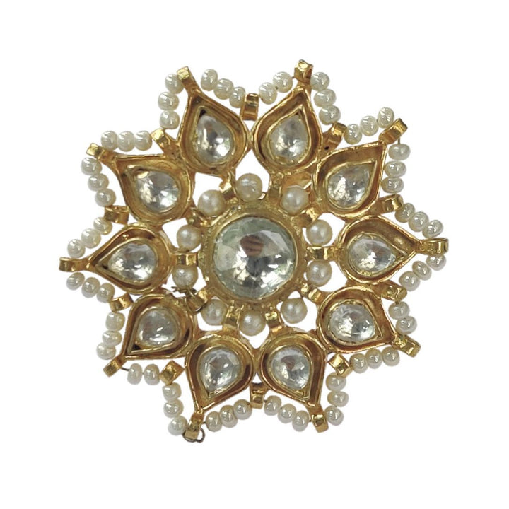 White Jadtar Stone Flower Ring In Moti Work Riana by Shikha Jindal - Fabilicious Fashion