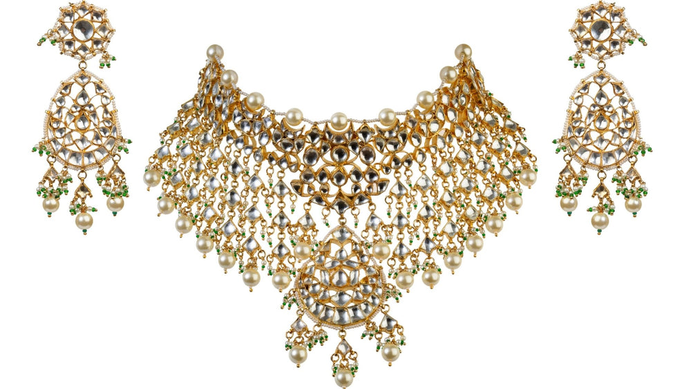 White Jadtar Stone Necklace Set Riana by Shikha Jindal - Fabilicious Fashion
