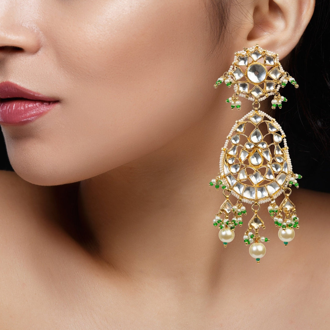 White Jadtar Stone Necklace Set Riana by Shikha Jindal - Fabilicious Fashion