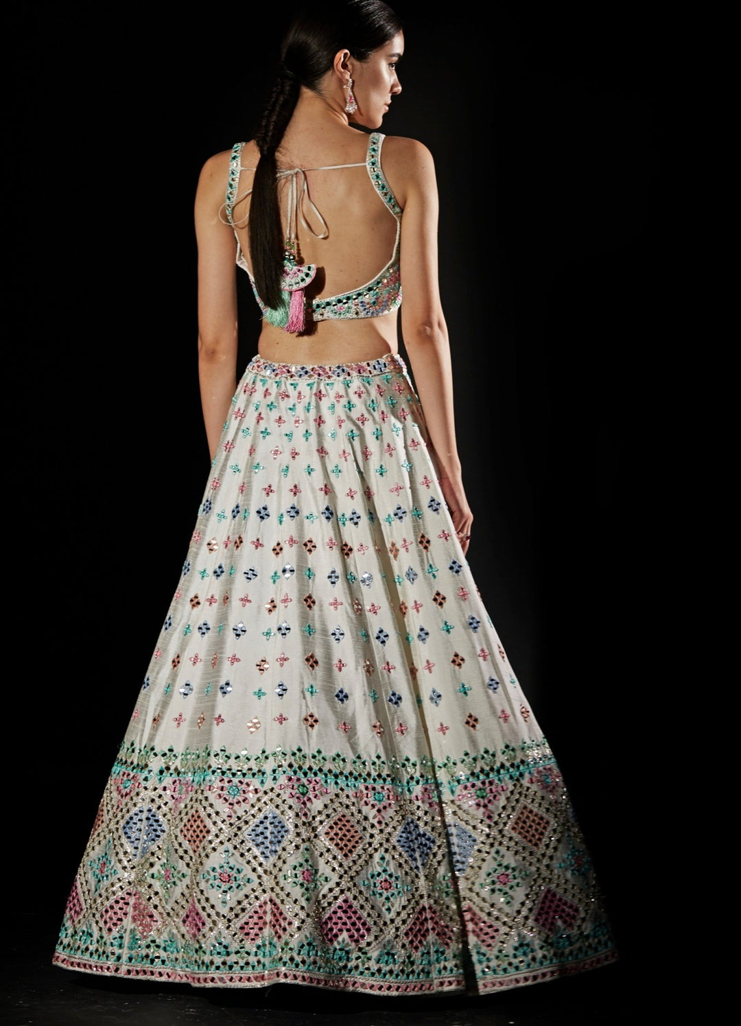 White Multi Colour Mirrorwork Lehenga Set Angad Singh - Fabilicious Fashion