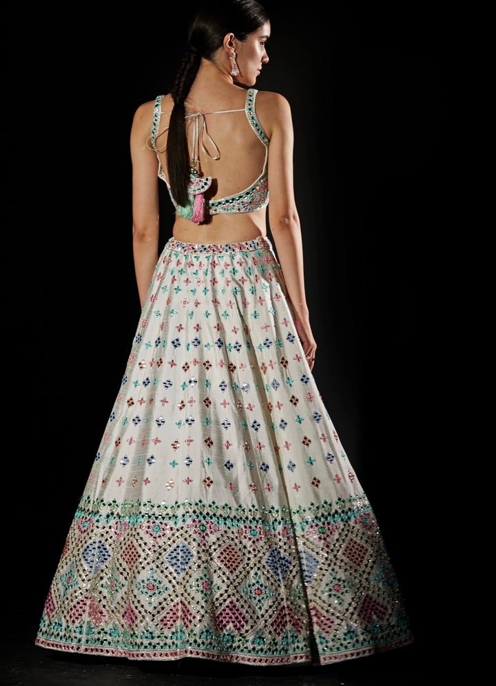 White Multi Colour Mirrorwork Lehenga Set Angad Singh - Fabilicious Fashion