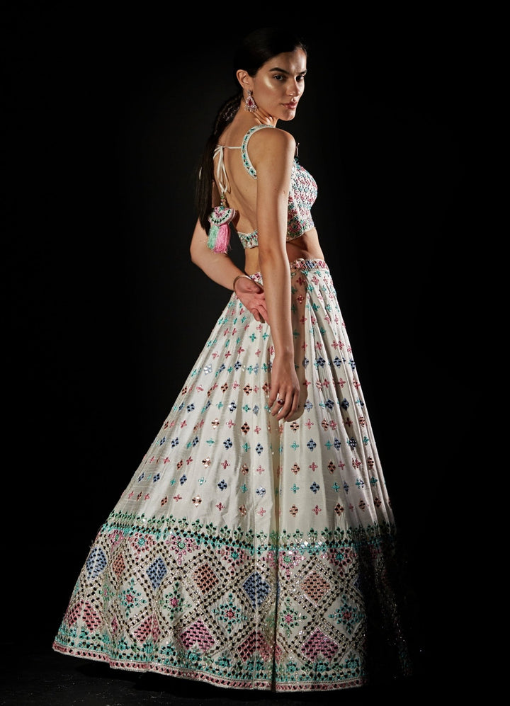 White Multi Colour Mirrorwork Lehenga Set Angad Singh - Fabilicious Fashion