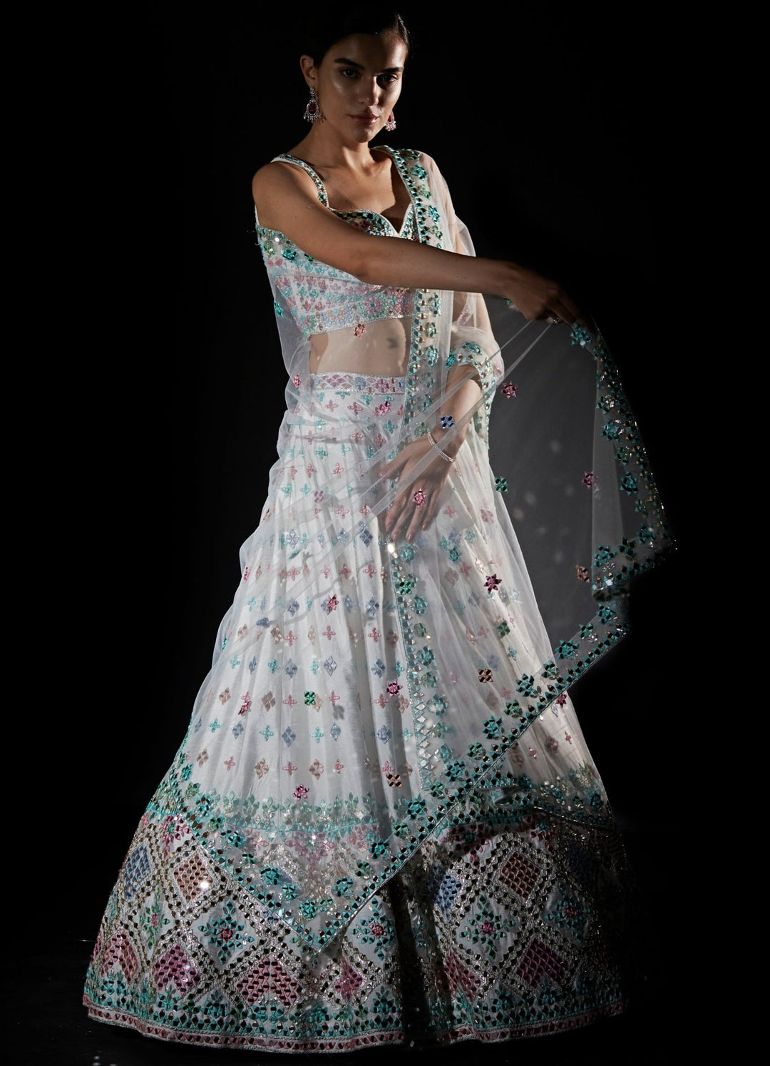 White Multi Colour Mirrorwork Lehenga Set Angad Singh - Fabilicious Fashion