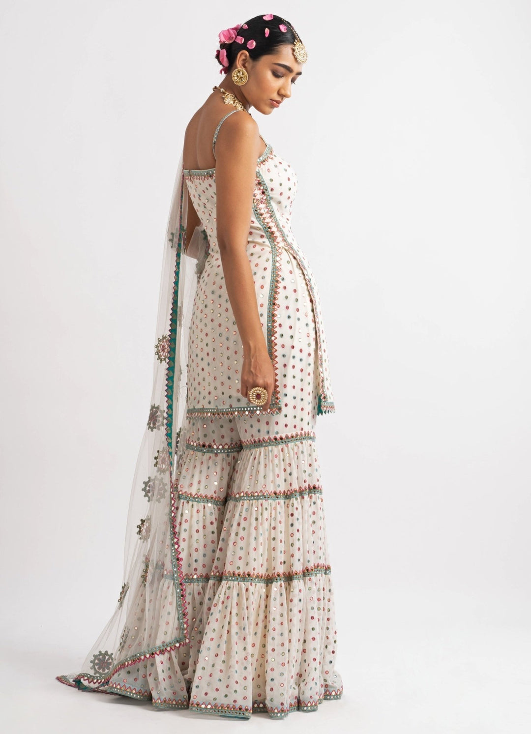 White Multi Tier Multi Color Sharara Set Vvani by Vani Vats - Fabilicious Fashion