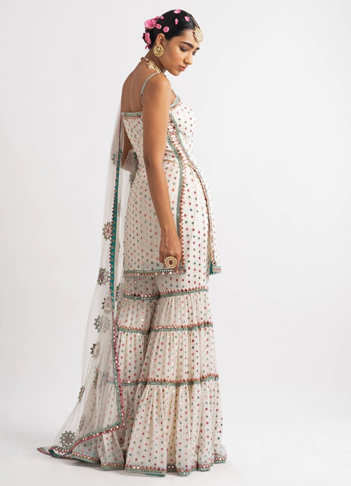 White Multi Tier Multi Color Sharara Set Vvani by Vani Vats - Fabilicious Fashion