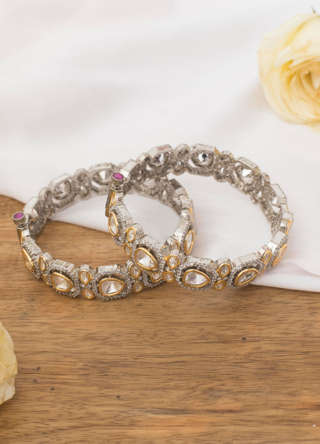 White Polki Diamond Kada Set Zevar By Geeta - Fabilicious Fashion