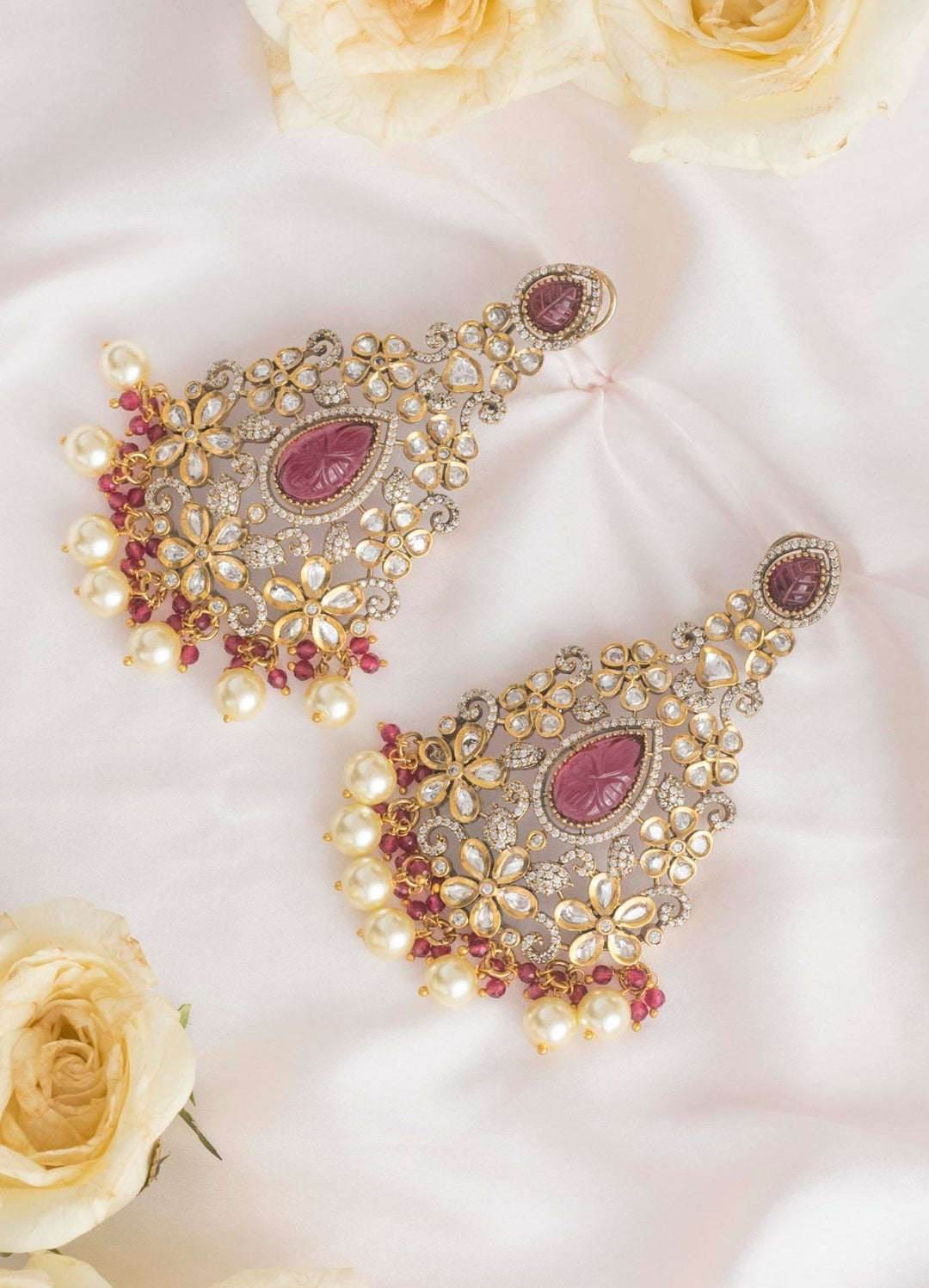 White Polki Earrings With Ruby Stones Zevar By Geeta - Fabilicious Fashion