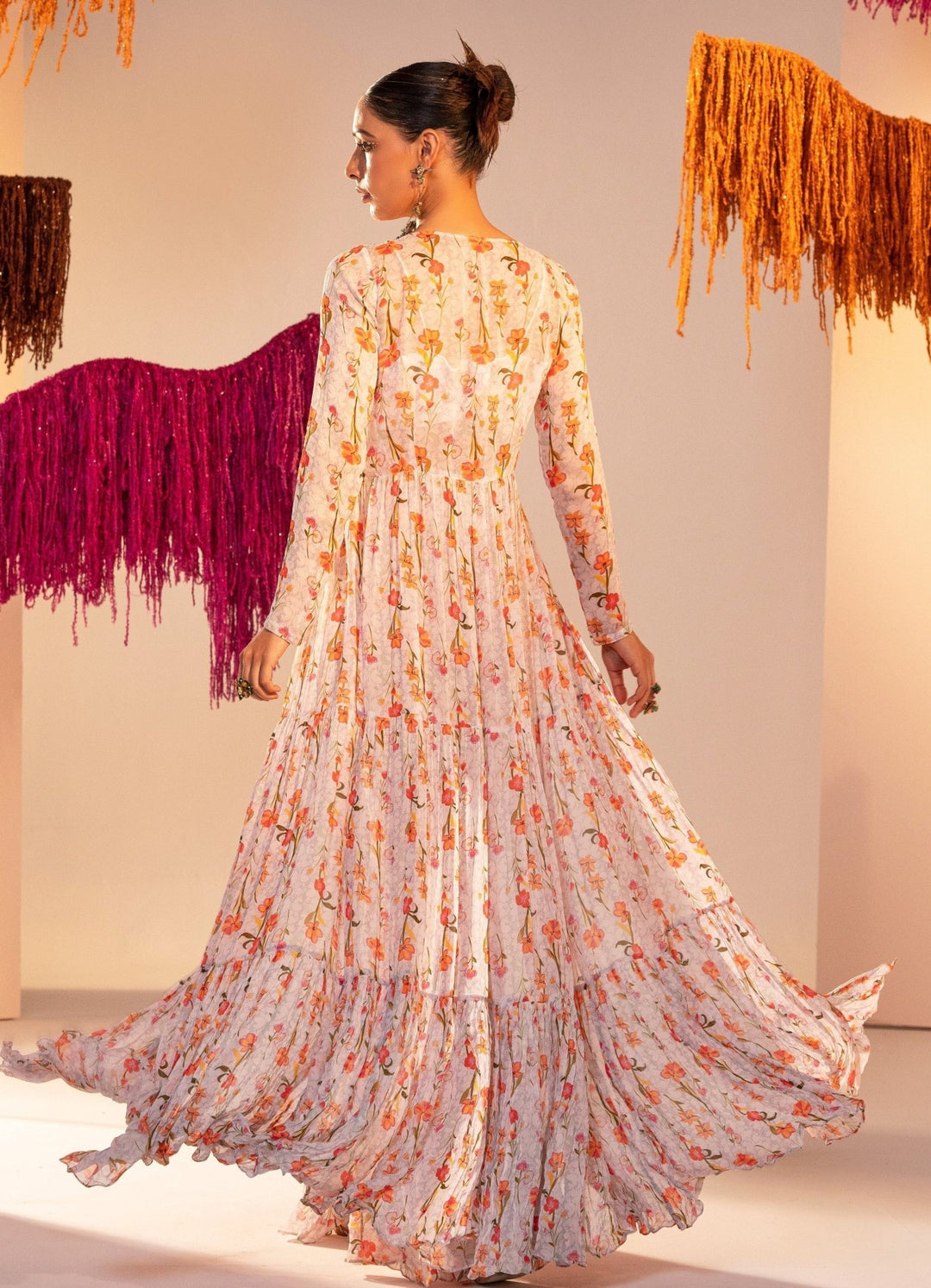 White Printed Jacket Embroidered With Strap Blouse And Bell Bottom Palazzo Silky Bindra - Fabilicious Fashion