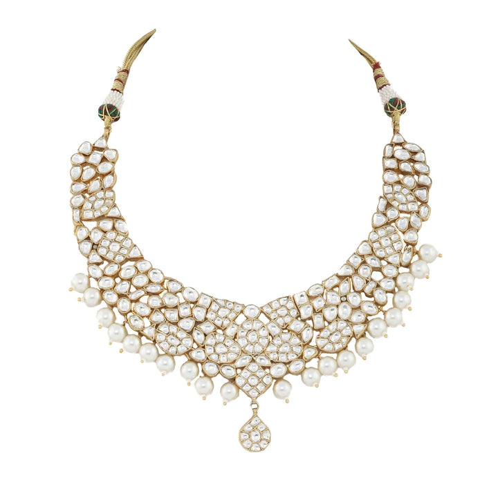 White Small Jadtar Stone Necklace Set Riana by Shikha Jindal - Fabilicious Fashion