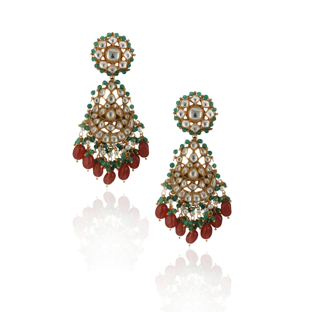 White Stone Earrings Light Green Hangings With Pink Beads Riana by Shikha Jindal - Fabilicious Fashion