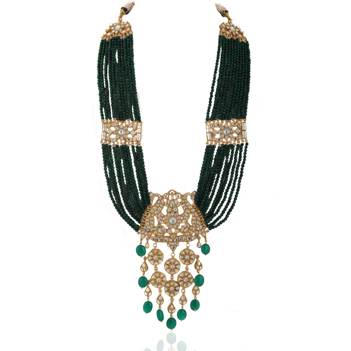 White Stone Heavy Pendant Maala Set With Small Green Beads Line Riana by Shikha Jindal - Fabilicious Fashion