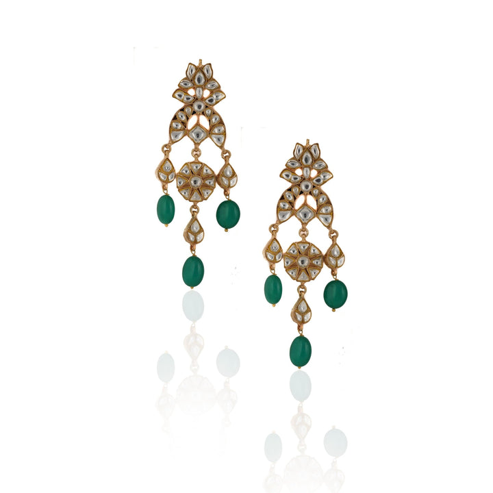 White Stone Heavy Pendant Maala Set With Small Green Beads Line Riana by Shikha Jindal - Fabilicious Fashion