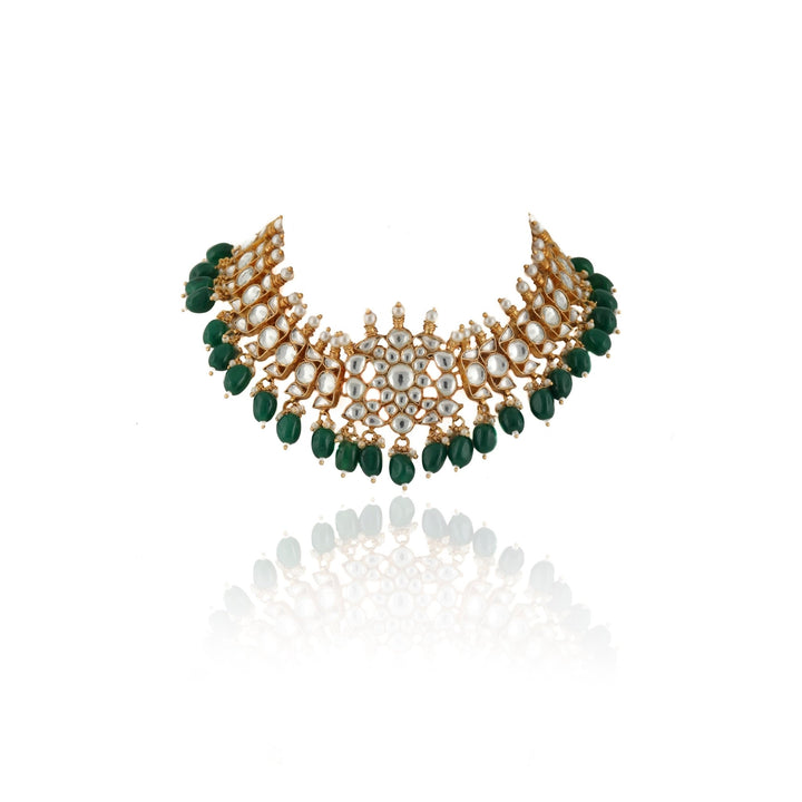 White Stone Necklace Set With Green Beads Riana by Shikha Jindal - Fabilicious Fashion