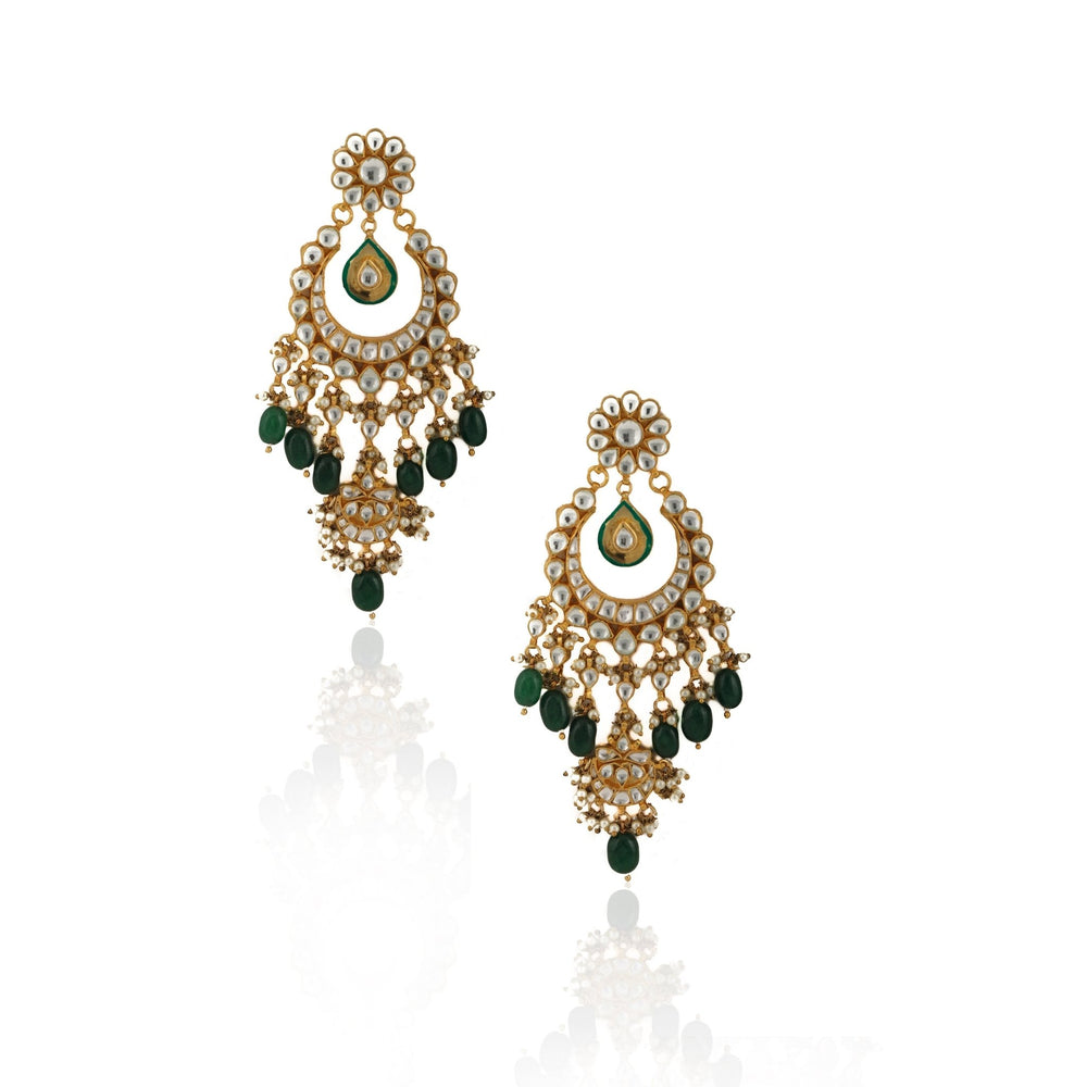 White Stone Necklace Set With Green Beads Riana by Shikha Jindal - Fabilicious Fashion