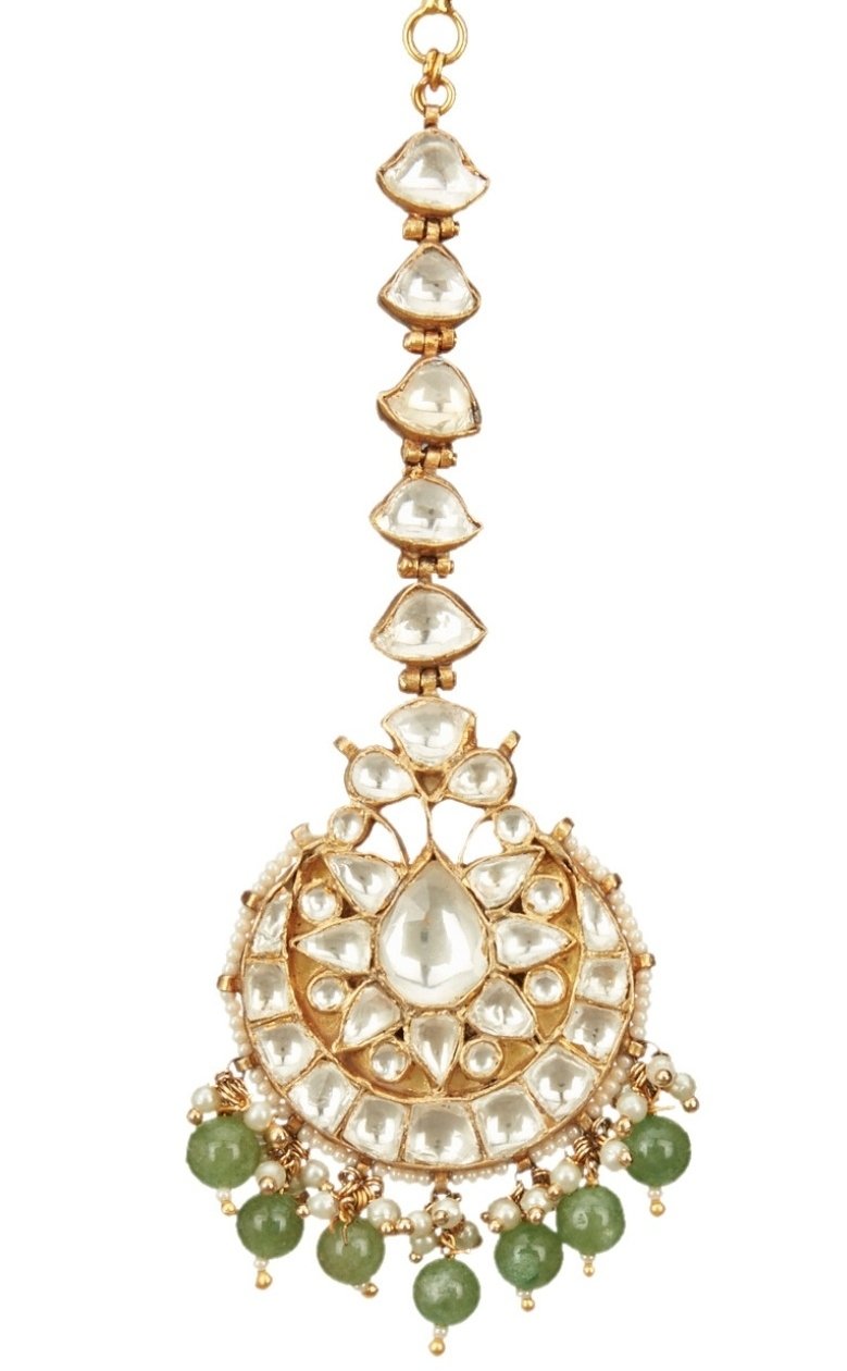 White Stone Tikka With Beaded Sea Green Beads Riana by Shikha Jindal - Fabilicious Fashion