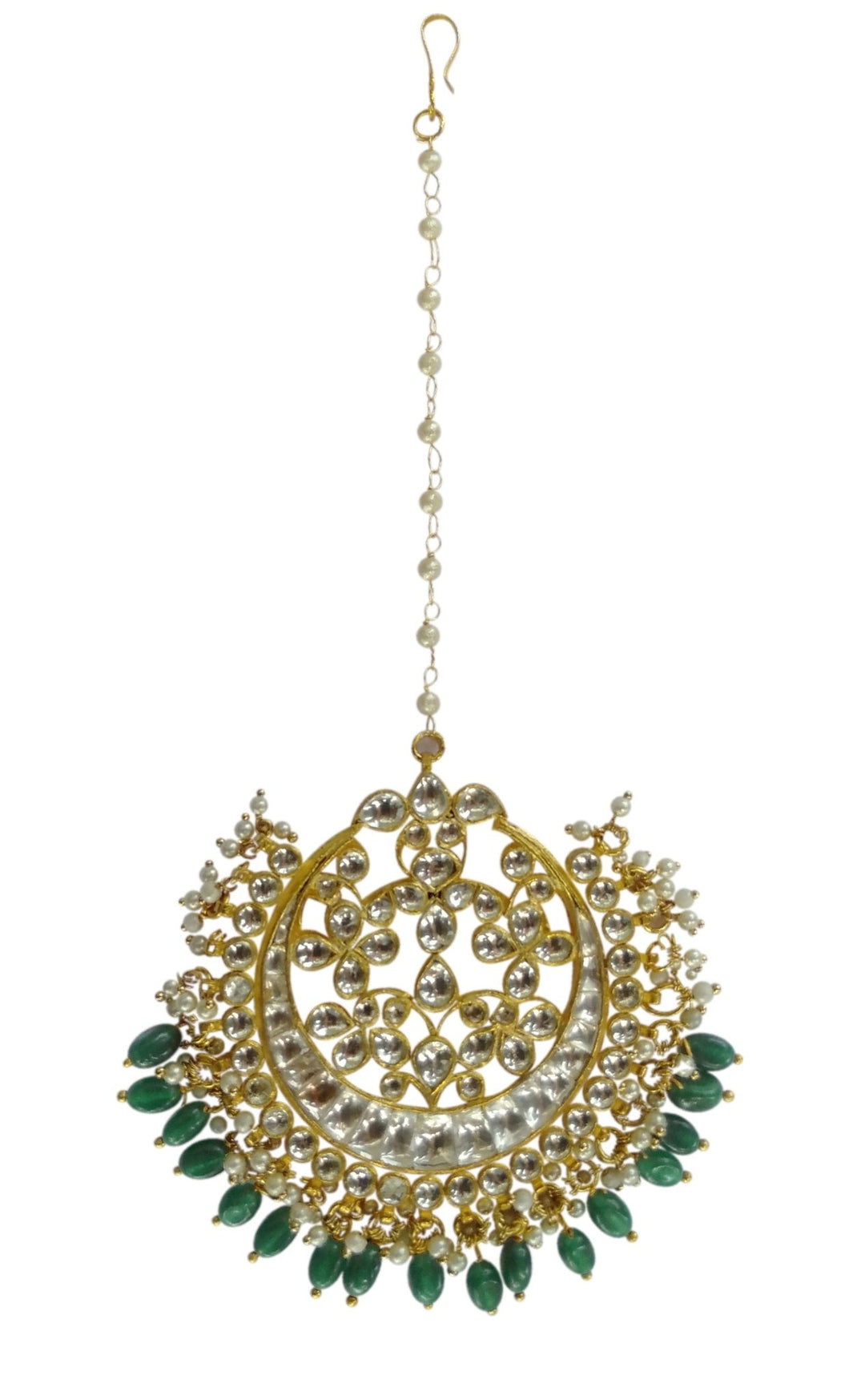 White Tikka With Green Hangings Riana by Shikha Jindal - Fabilicious Fashion